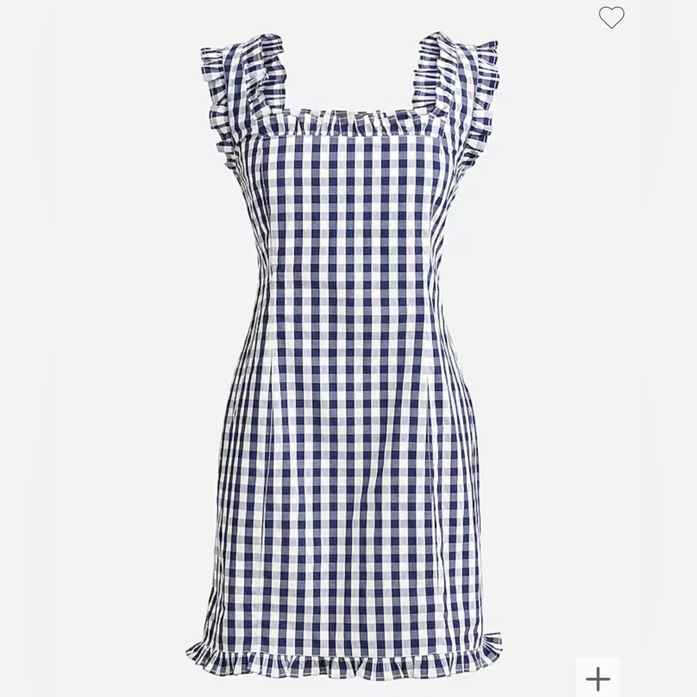 NWT J Crew Ruffle-trim stretch cotton poplin mini dress in gingham